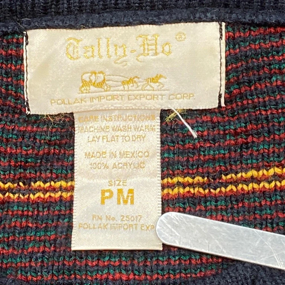 Tally-Ho Vintage Grandmacore Womens PM Fair Isle Geometric Knit Cardigan Sweater